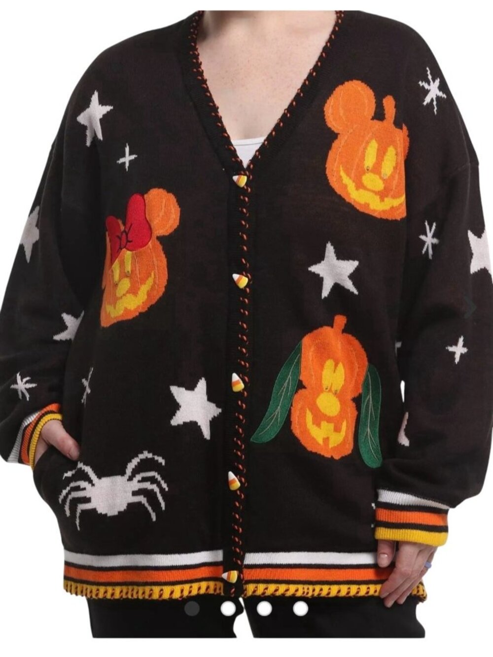Disney Her Universe Halloween Mickey Minnie Pumpkin Cardigan Sweater V-Neck XL